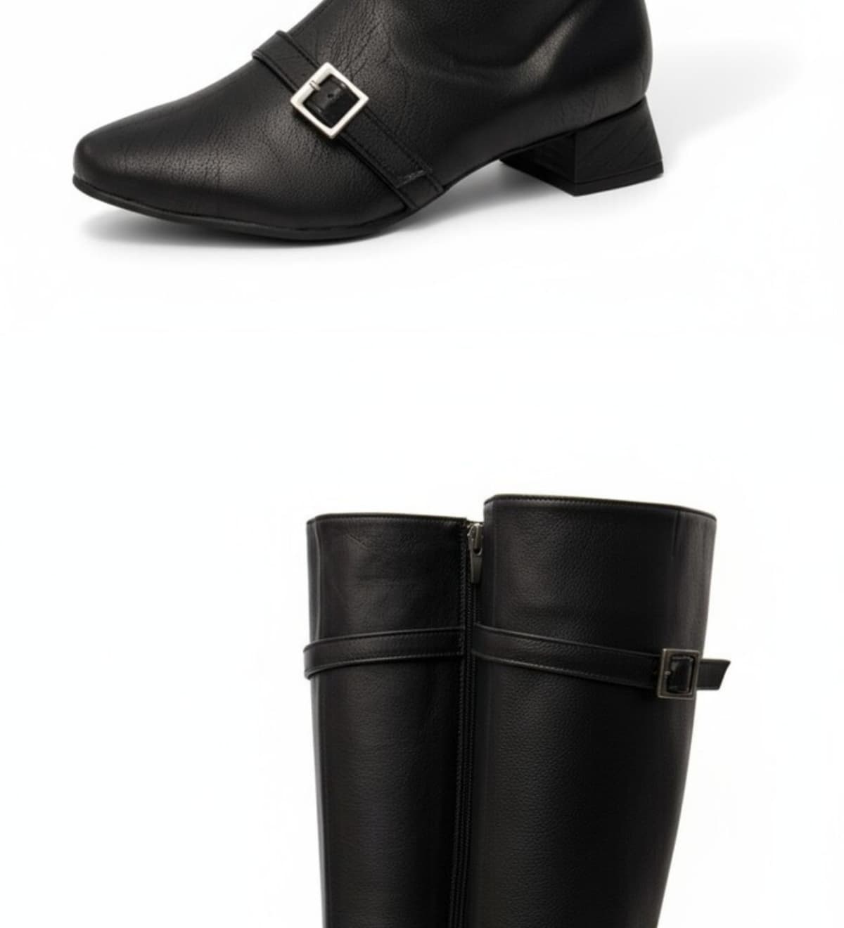 Buckled Strap Long Boots Black 상세
