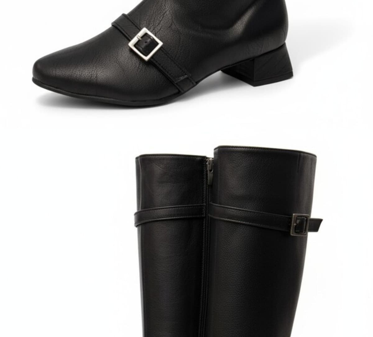Buckled Strap Long Boots Black 상세