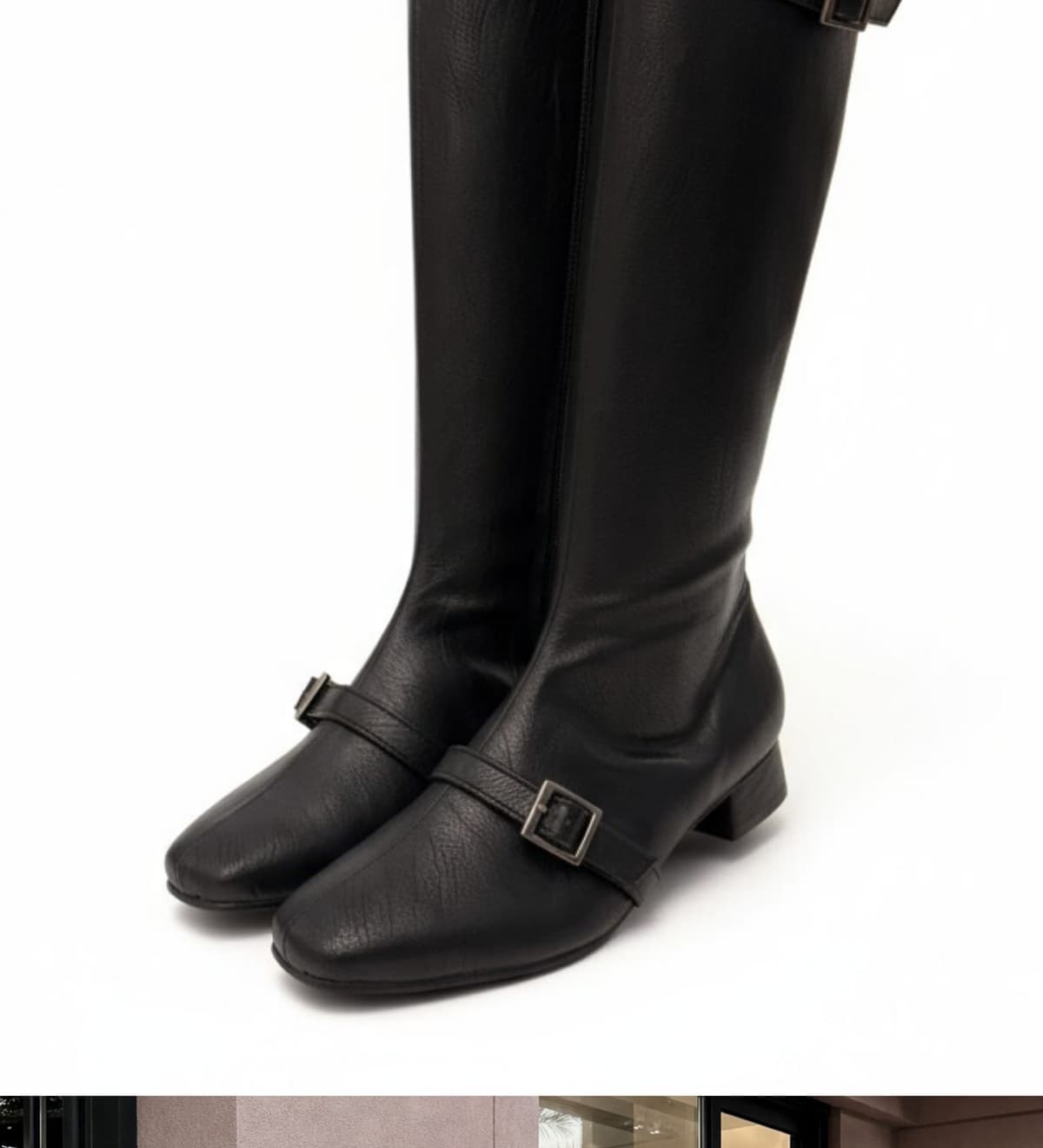 Buckled Strap Long Boots Black 상세