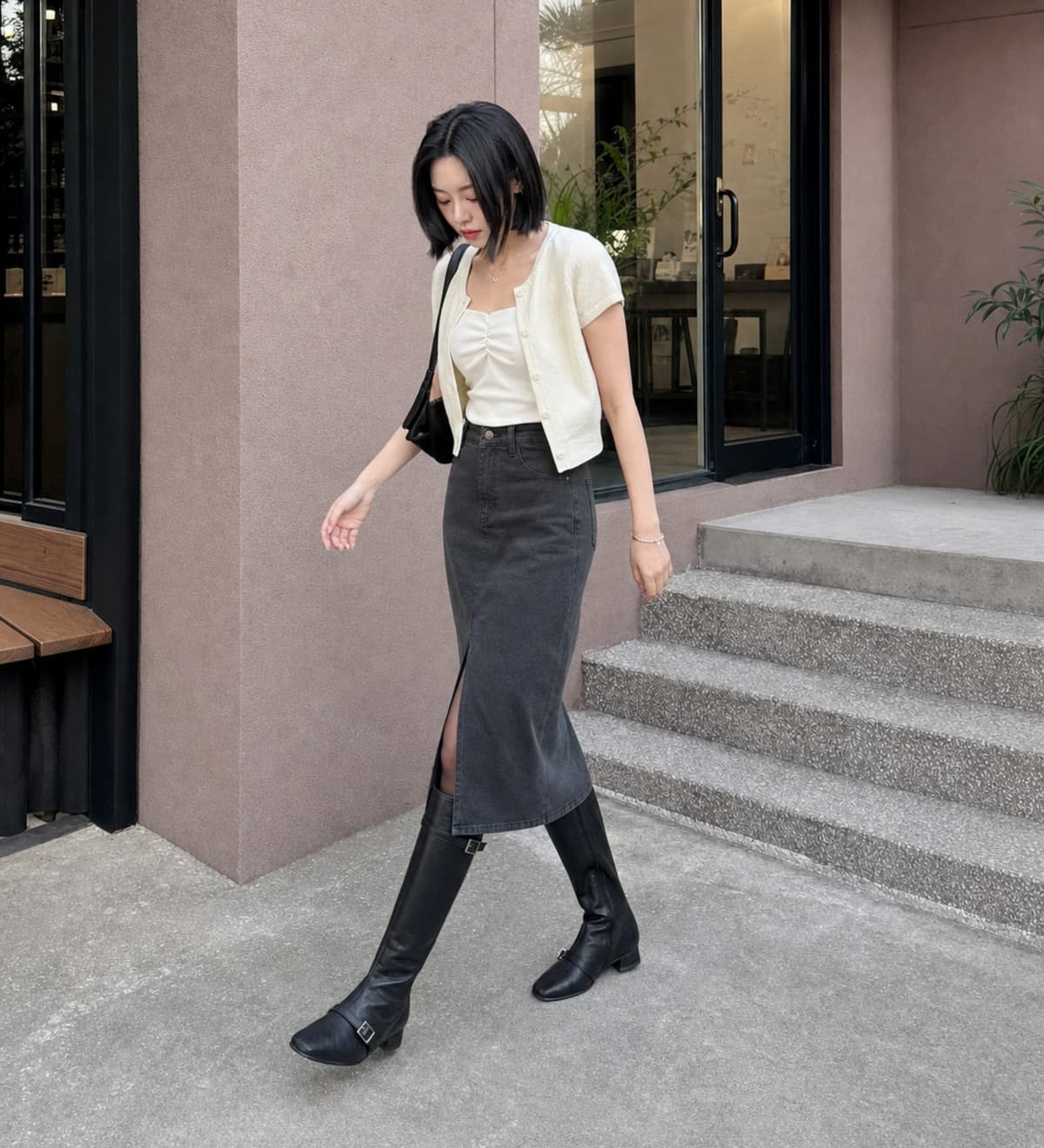 Buckled Strap Long Boots Black 상세
