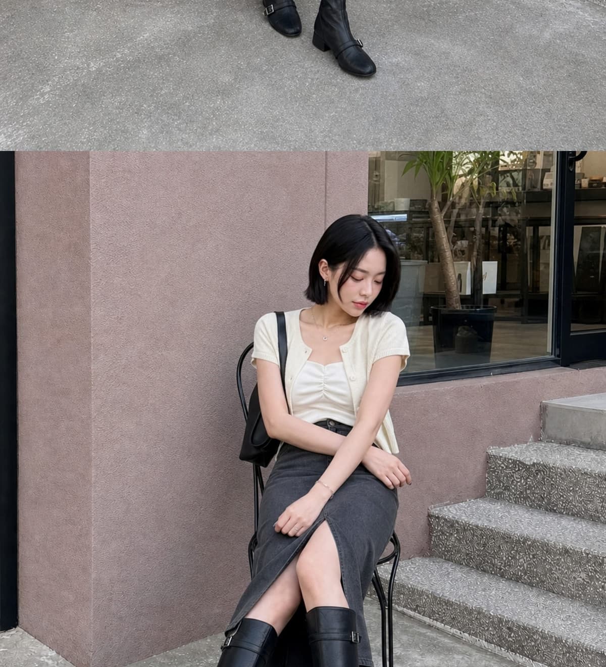 Buckled Strap Long Boots Black 상세