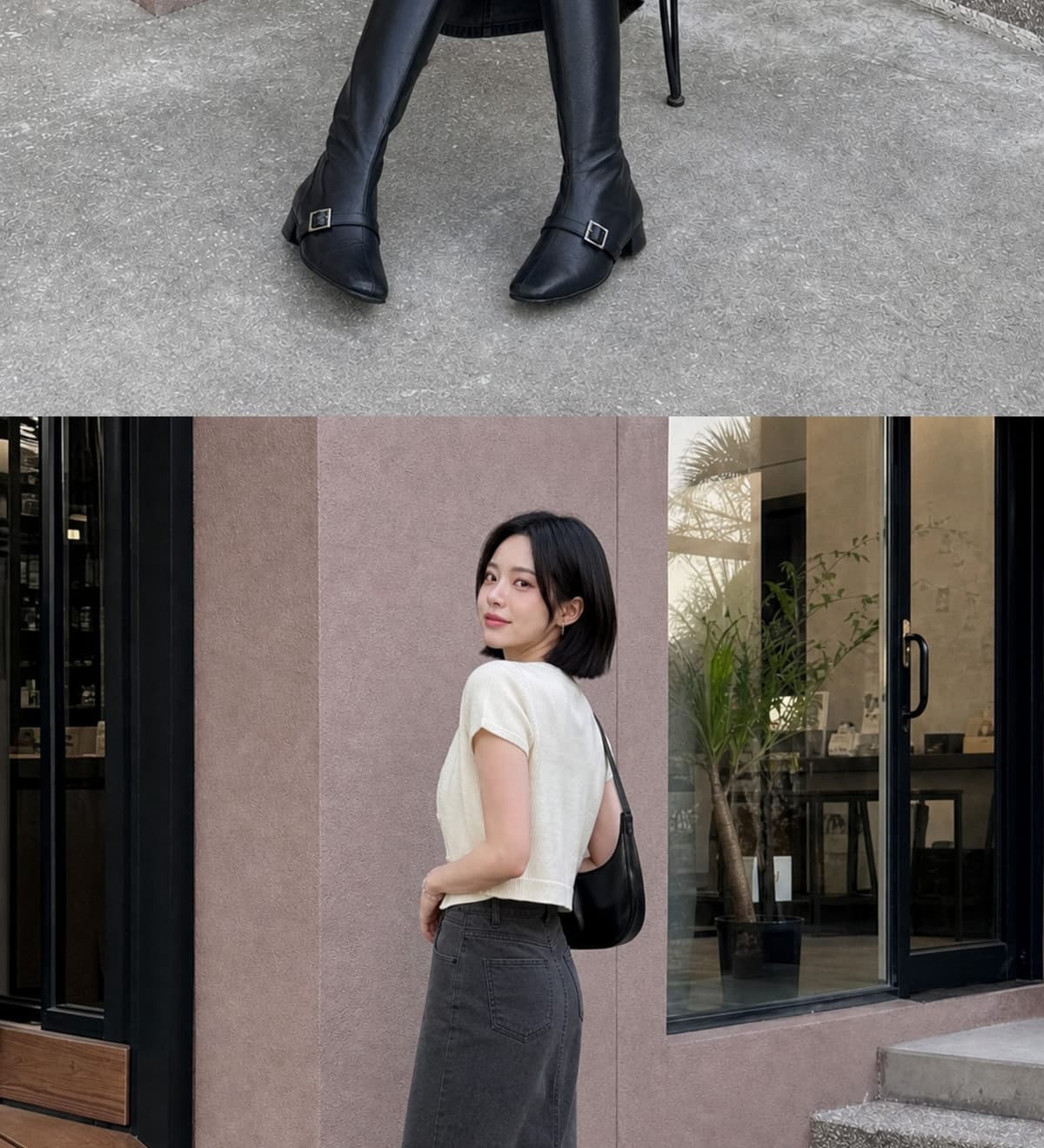 Buckled Strap Long Boots Black 상세