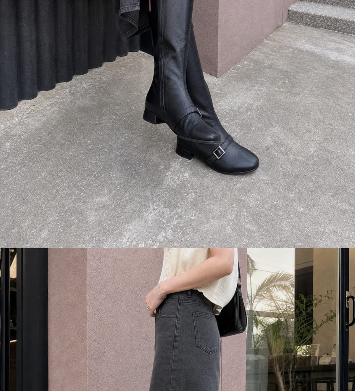 Buckled Strap Long Boots Black 상세