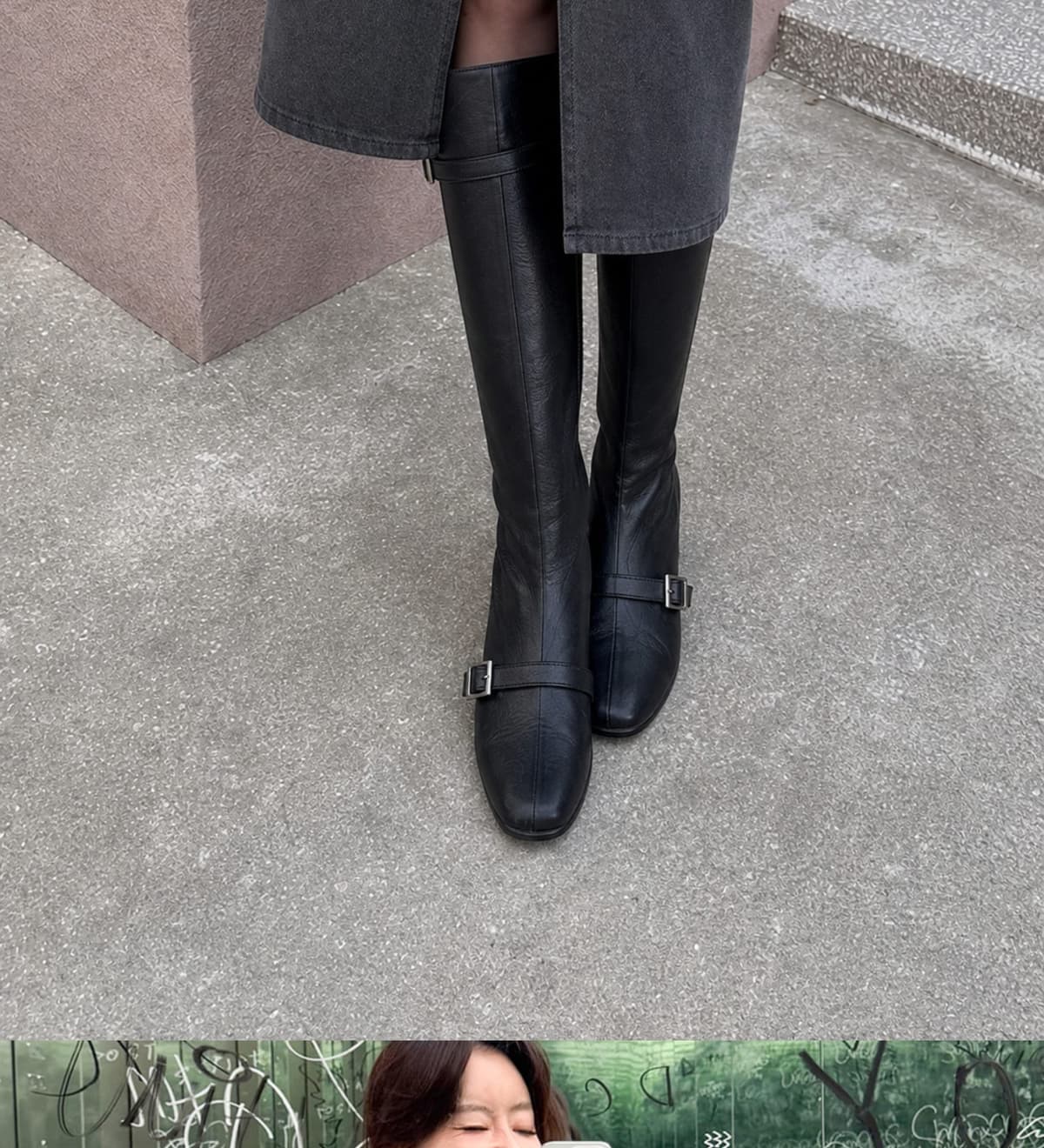 Buckled Strap Long Boots Black 상세