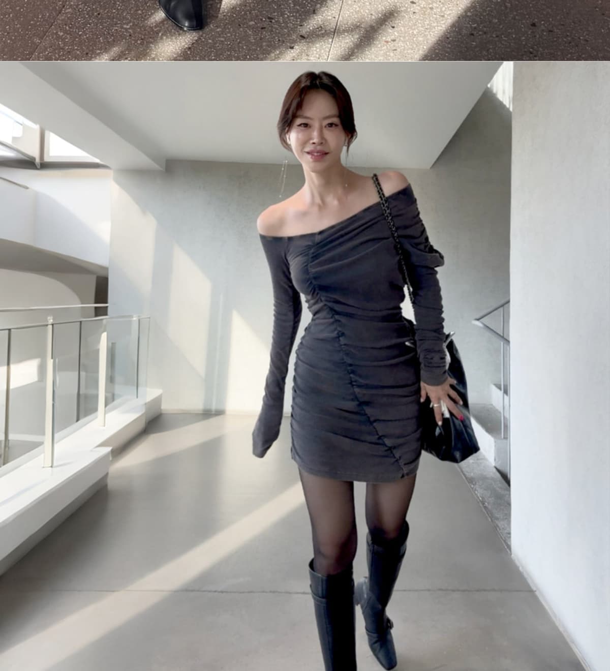 Buckled Strap Long Boots Black 상세