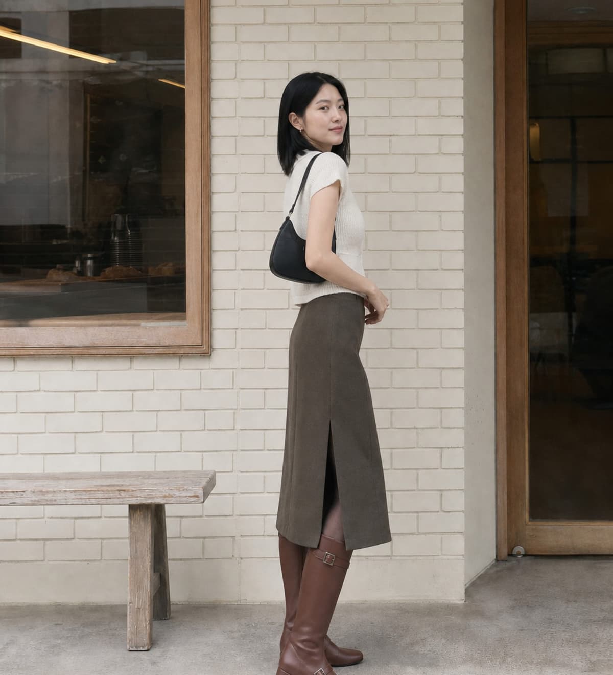 Buckled Strap Long Boots Brown 상세
