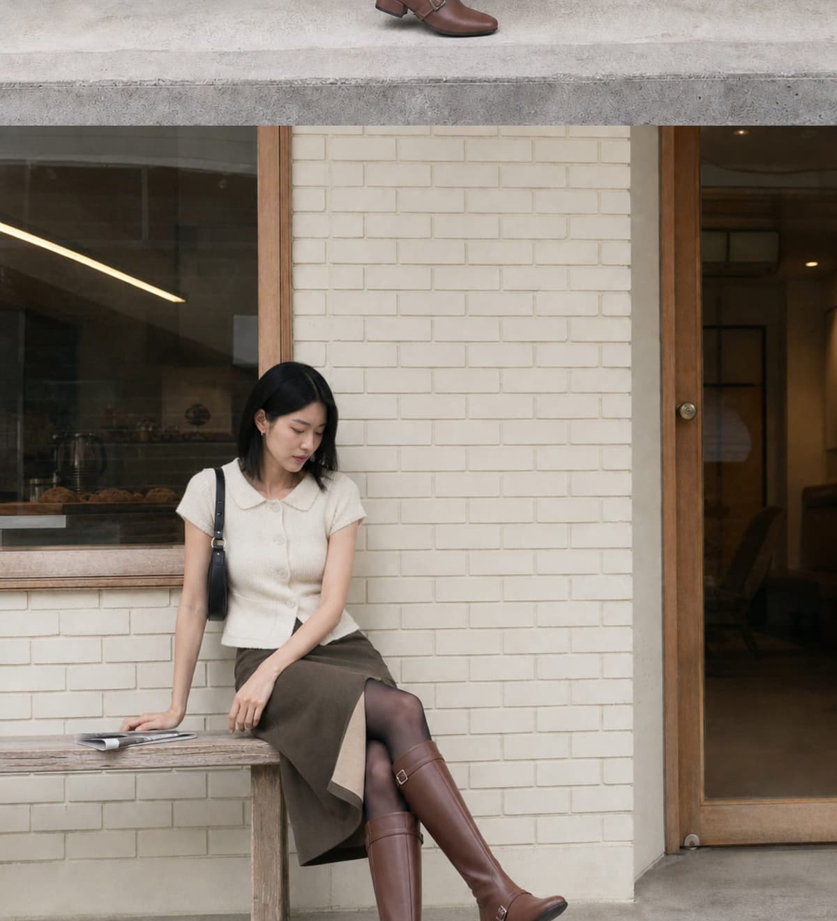 Buckled Strap Long Boots Brown 상세