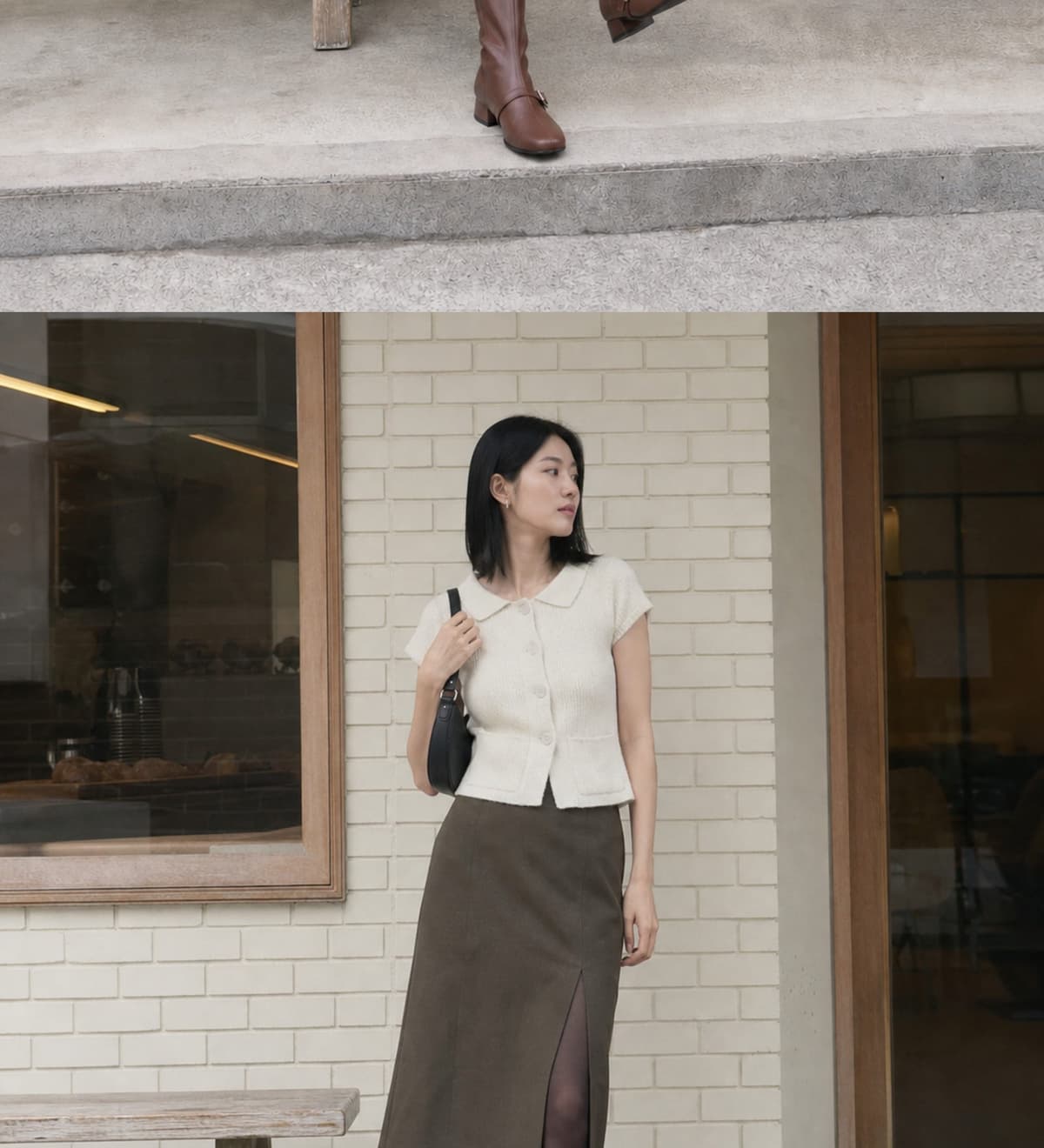 Buckled Strap Long Boots Brown 상세