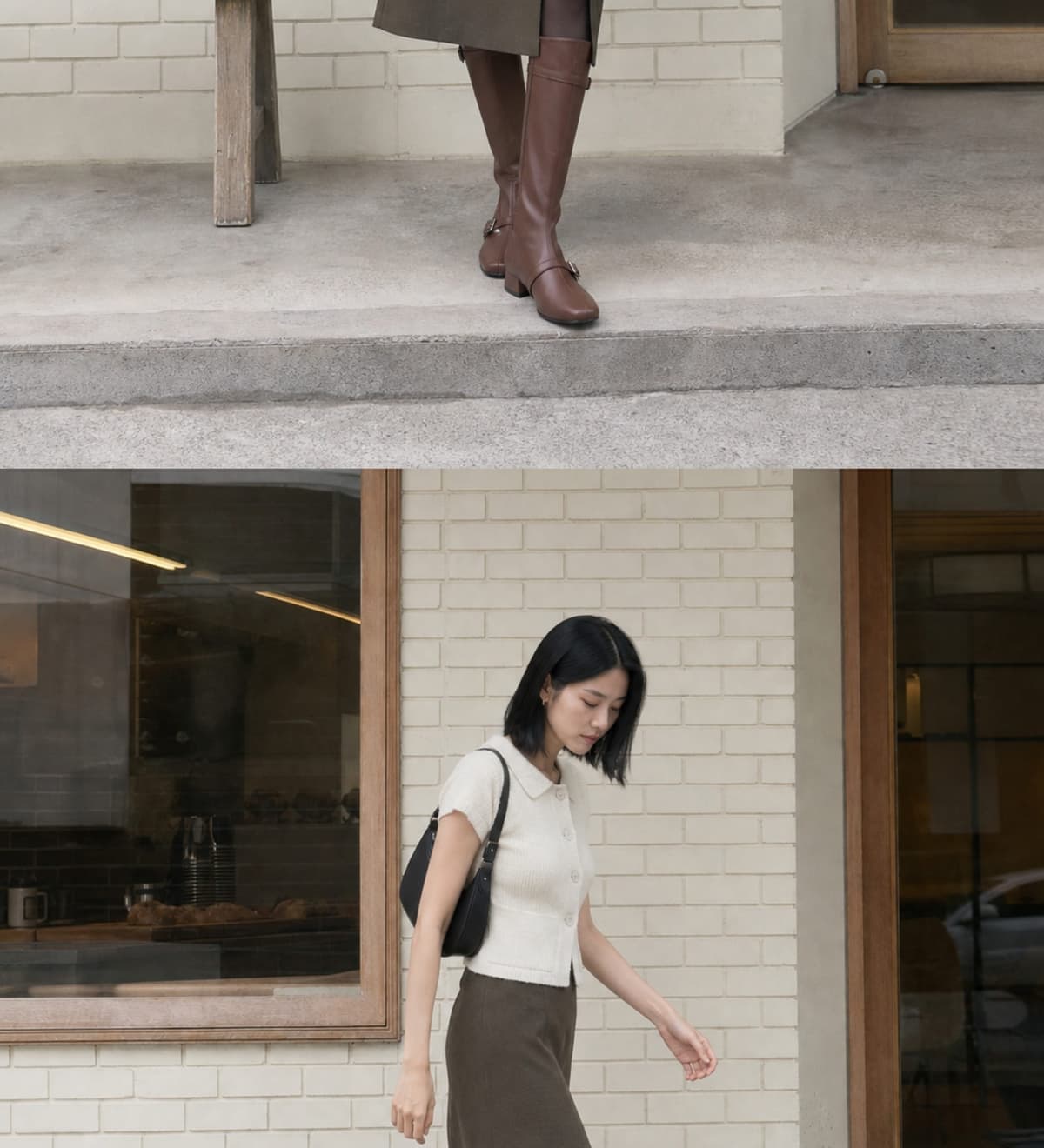 Buckled Strap Long Boots Brown 상세