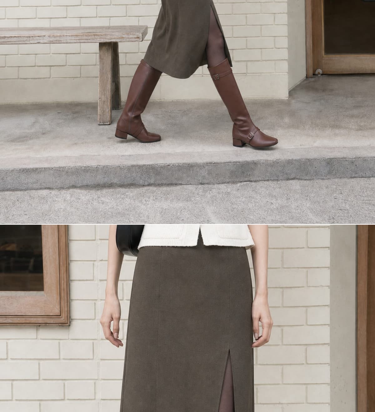 Buckled Strap Long Boots Brown 상세