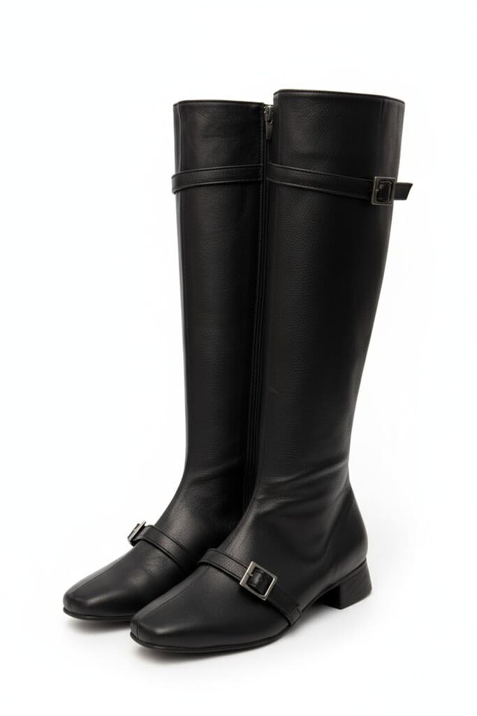 Buckled Strap Long Boots Black main