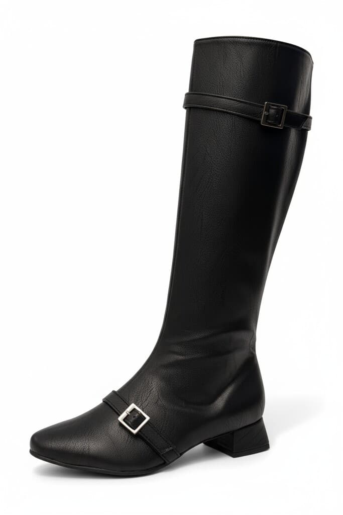 Buckled Strap Long Boots Black main